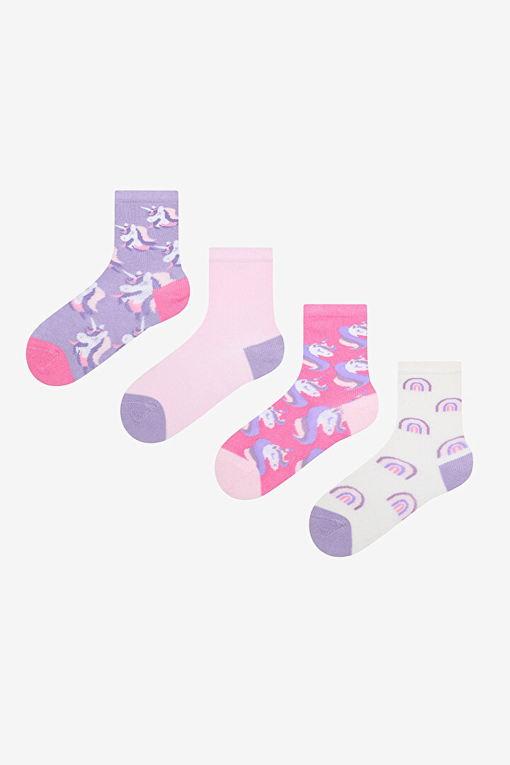 Girls Rainbow Unicorn 4in1 Multi Colour Socket Socks - 1