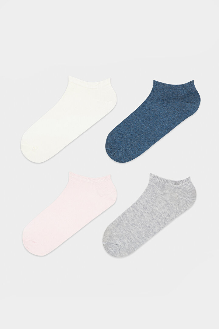 Çok Renkli Basic Pink White 4lü Patik Çorap - 1