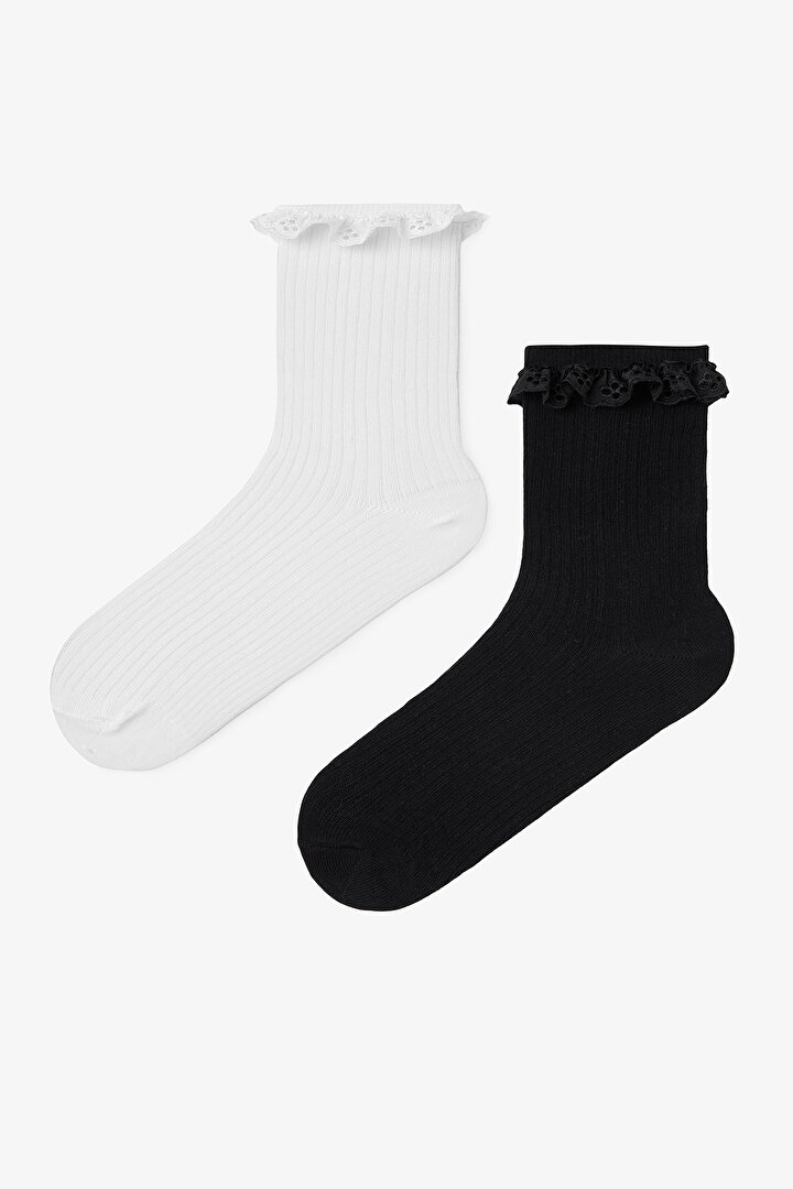 2 Pairs of Cotton Lace Ruffle Socket Socks - 1