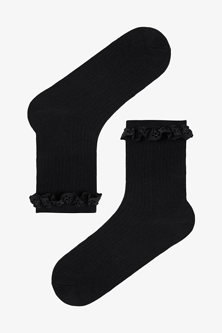 2 Pairs of Cotton Lace Ruffle Socket Socks - 2
