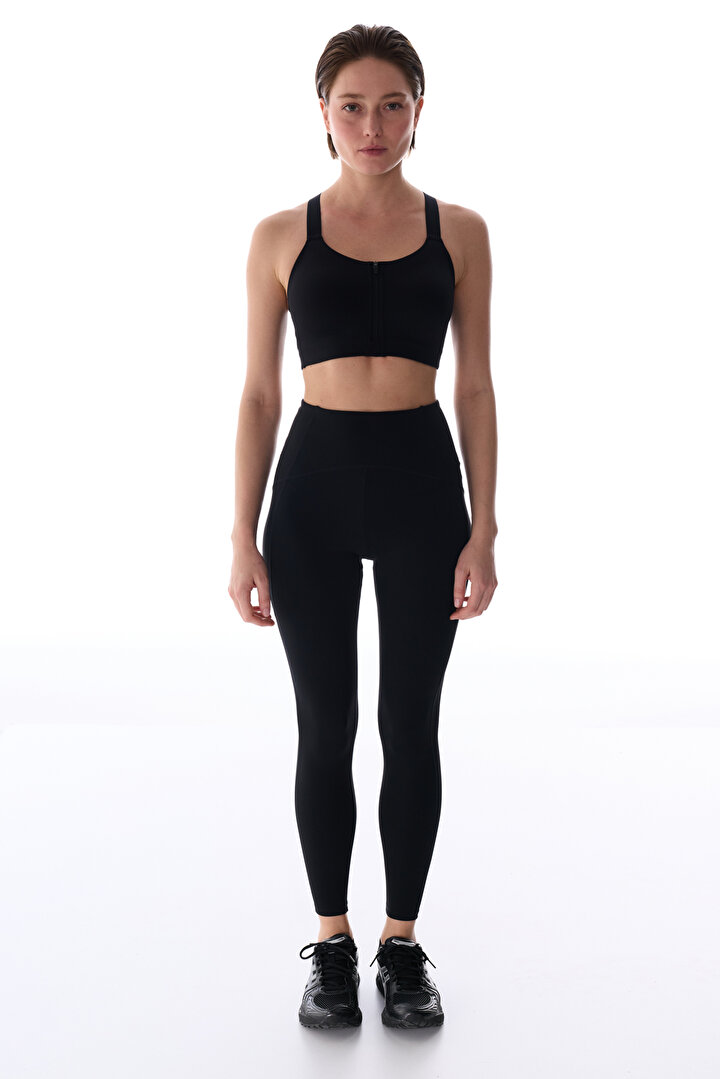 Siyah Power Fermuarlı Front Spor Sütyeni - 2