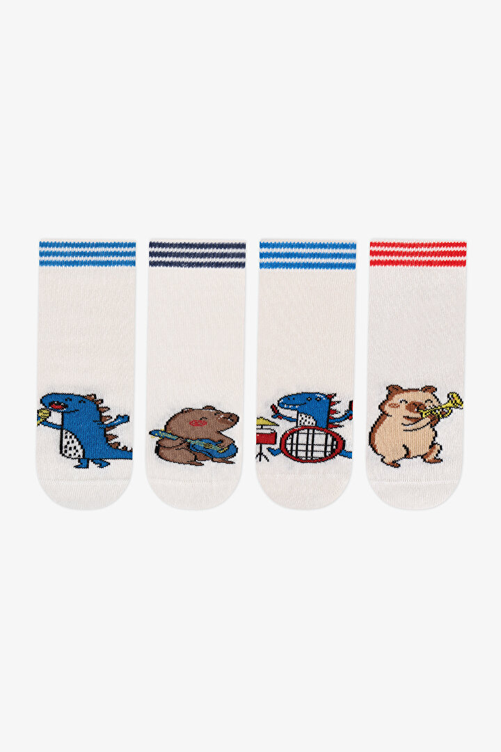 Boys' Marshmallow Capy-Lam Session Animal Print Cotton 4 Pack Ankle Socks - 1