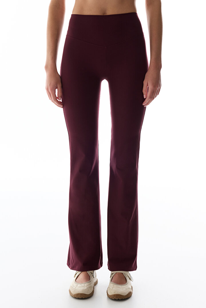 Burgundy Soft Feel High Waist Flare Leggings - 2