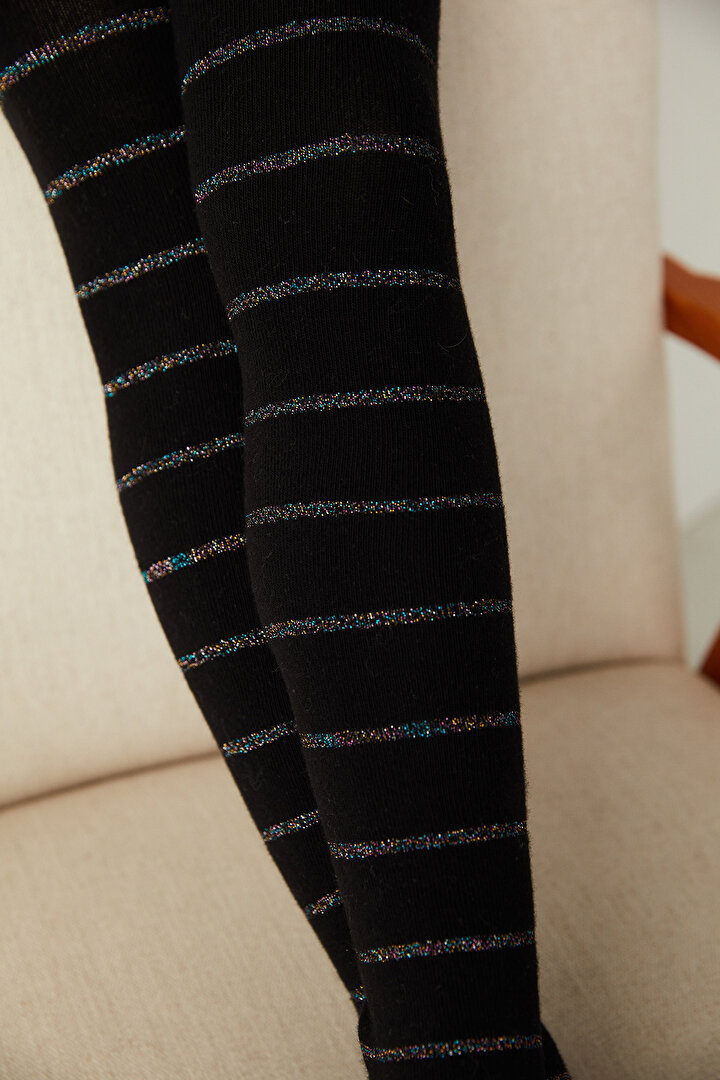 Siyah Kız Çocuk Sim Çizgili Külotlu Çorap - 2