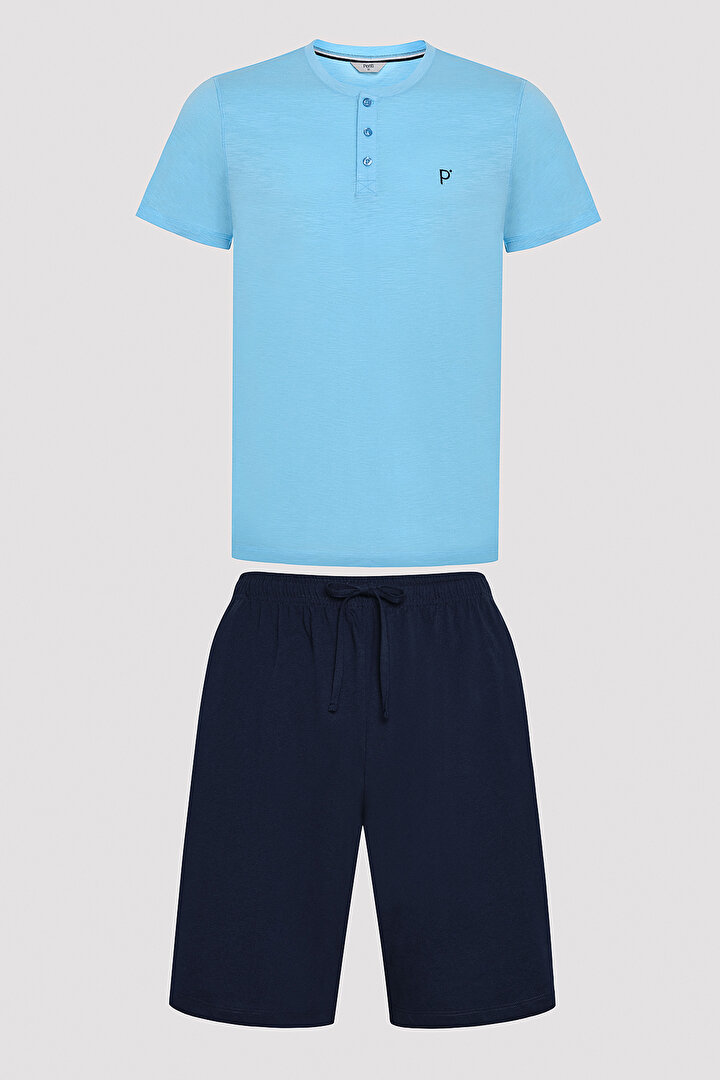 Men Cosy Blue Short PJ set - 1