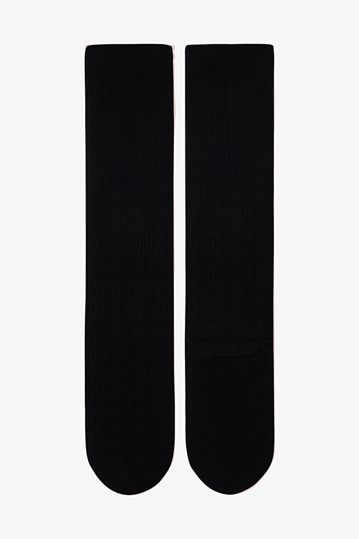 Pamuklu Kendinden Desenli Pantolon Çorap - 1