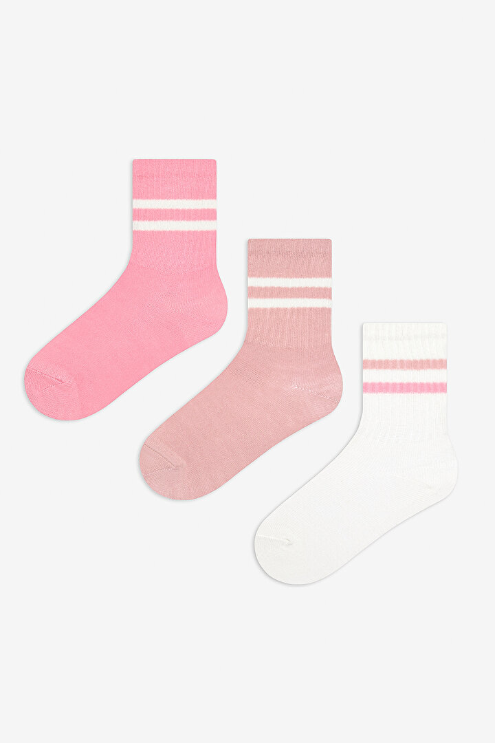 Girls Pinky Lines 3in1 Tennis Socket Socks - 1