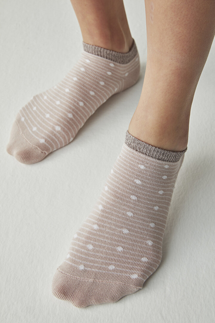 Bej Dot Stripe 3lü Patik Çorap - 1