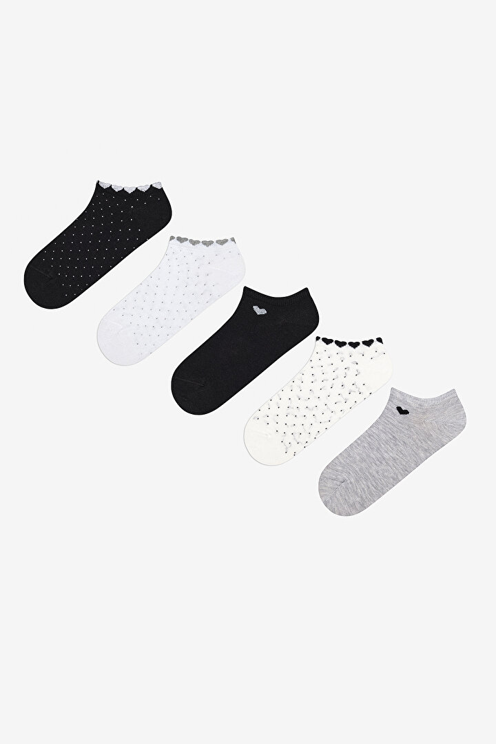 Tiny Heart 3in1 Grey Black White Liner Socks - 1