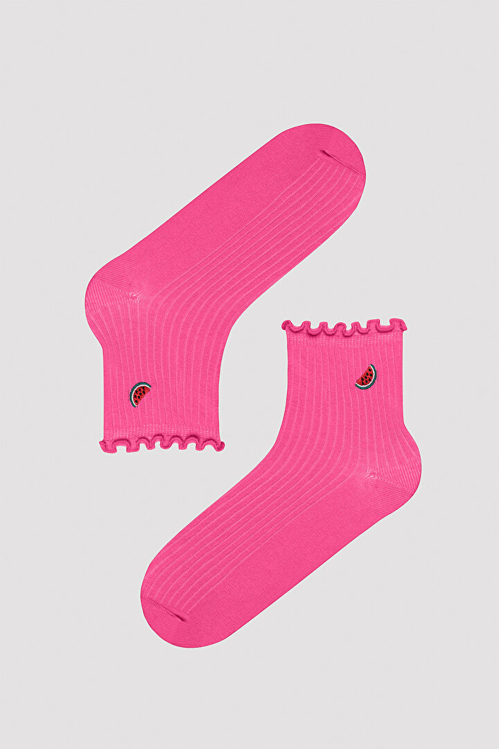 Watermelon Frill Fuşya Soket Çorap - 1