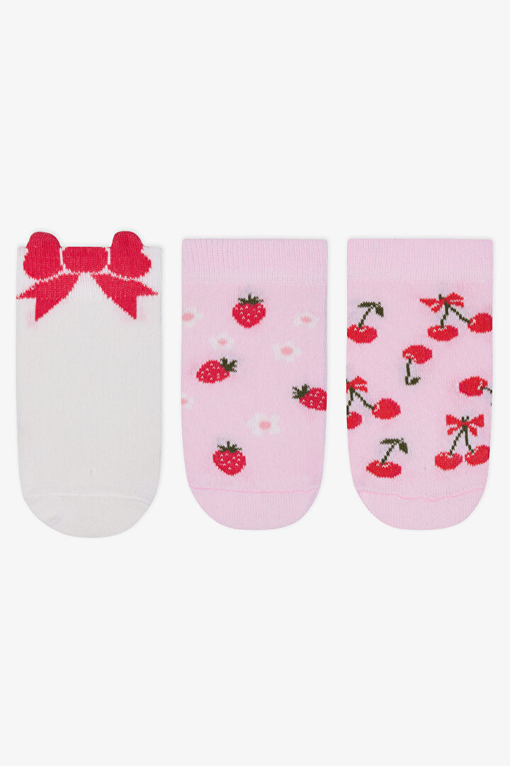 Girls Bow Cherry Multi Colour 3in1 Liner Socks - 1