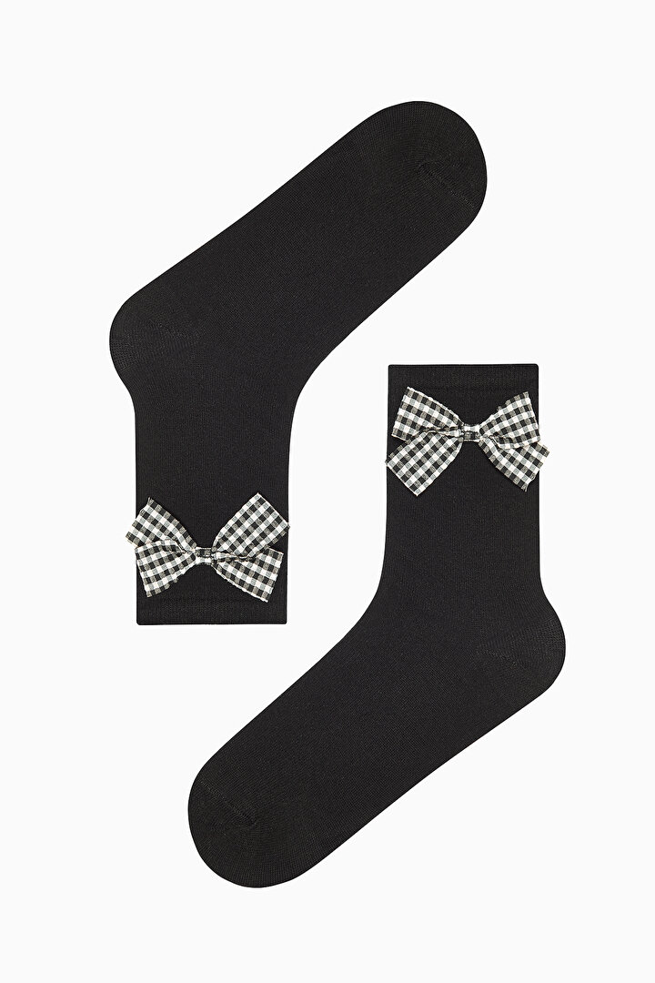 Plaid Bowtie Black Socket Socks - 1