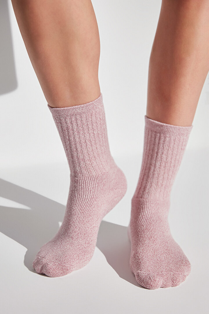 Pink Melange Warm Nope Socks - 2