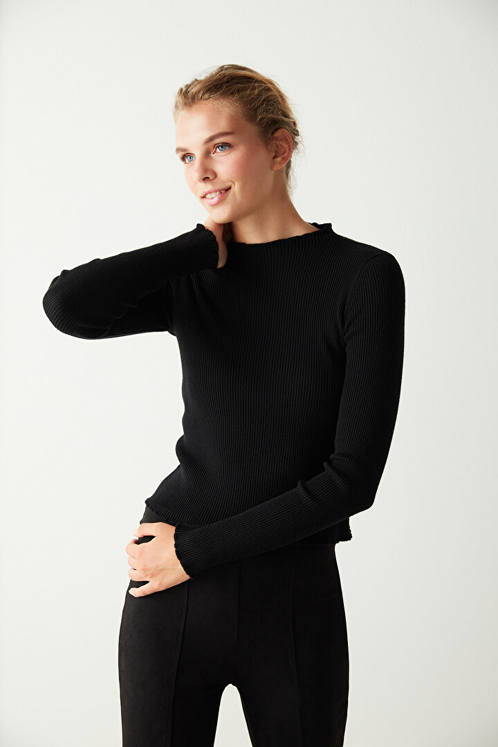 Black Ribbed Tricot Blouse - 1