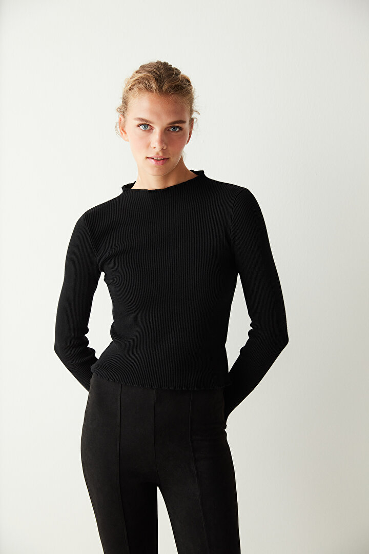 Black Ribbed Tricot Blouse - 2