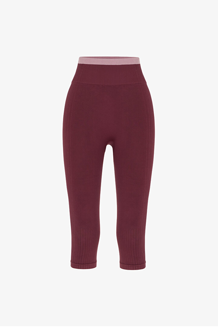 Bordo Dikişsiz Seamless Kapri Tayt - 1