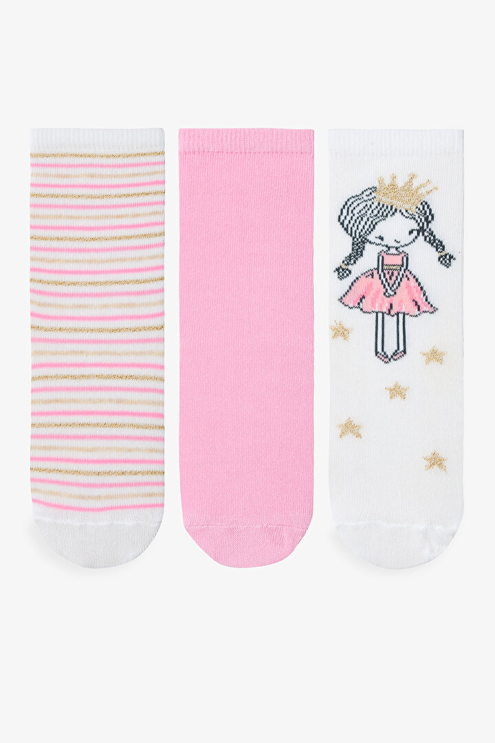Çok Renkli Kız Çocuk Stripe Princess 3lü Soket Çorap - 1