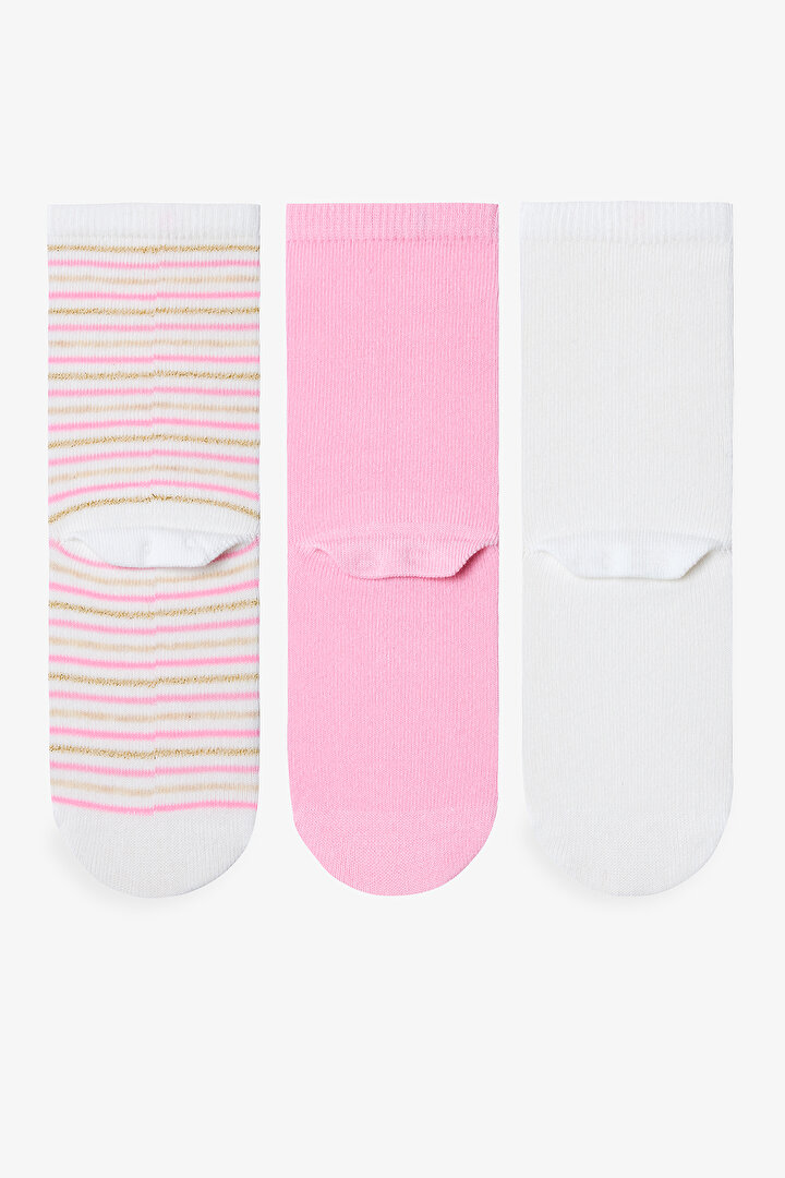 Çok Renkli Kız Çocuk Stripe Princess 3lü Soket Çorap - 2