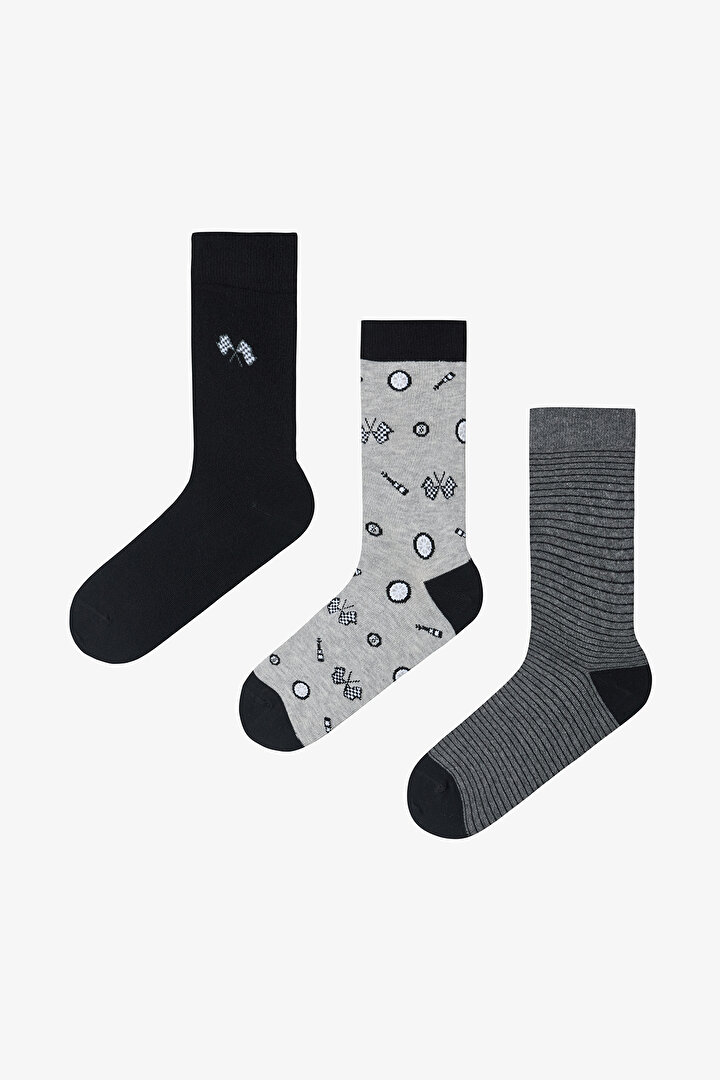 Gray Legends Man Polka Dot Patterned 3-Pack Socket Socks - 1