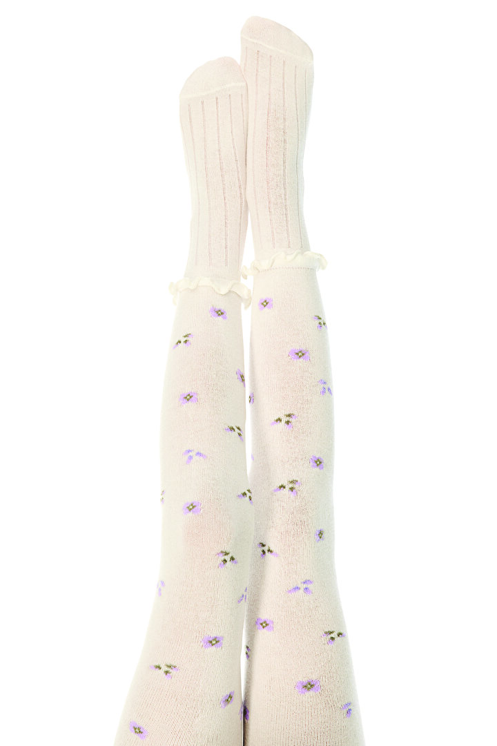 Marshmallow Kız Çocuk Çiçekli Fırfırlı 100 Denye Külotlu Çorap - 1