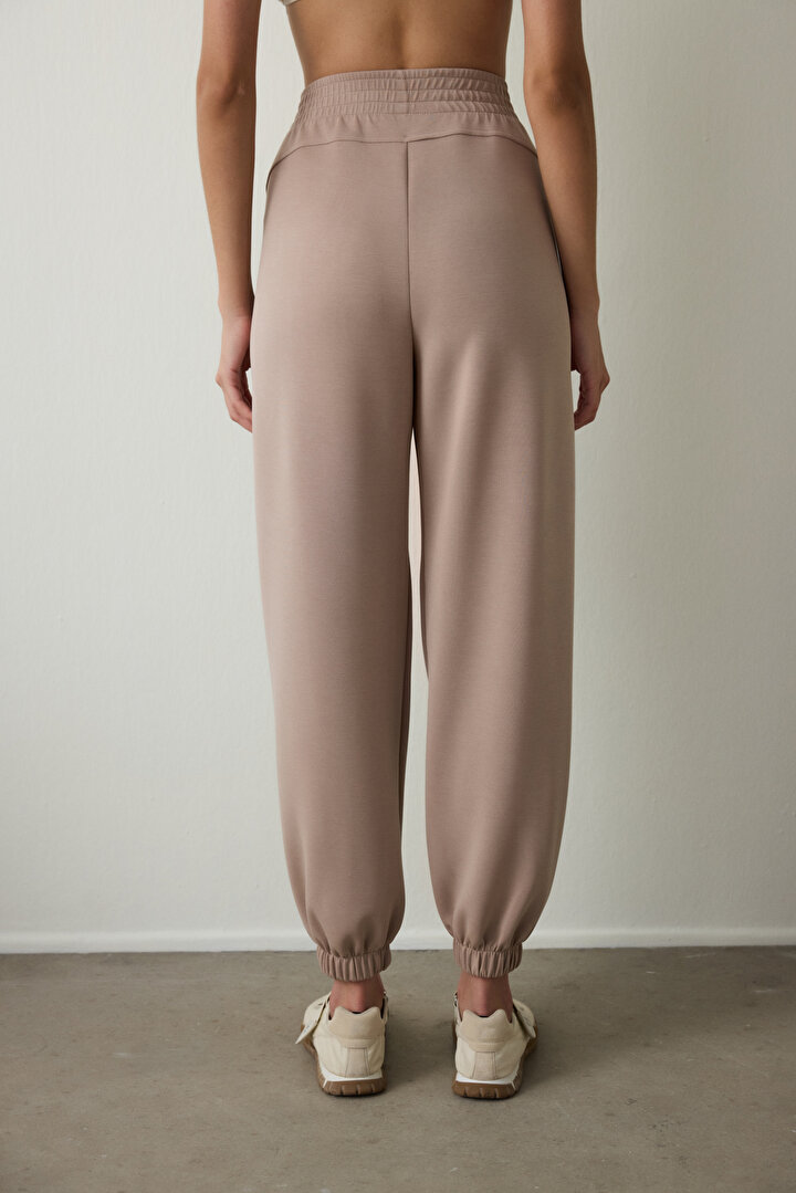 Beige High Waisted Stitched Modal Jogger - 2