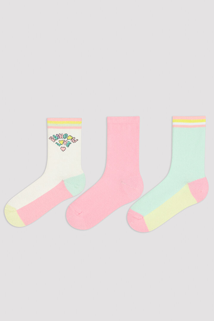 Kız Çocuk Rainbow Love 3Lü Soket Çorap - 1