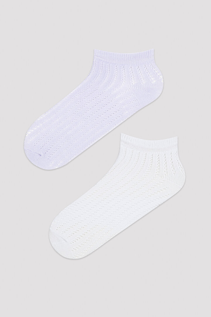 Beyaz-Lila Colosio 2li Patik Çorap - 1