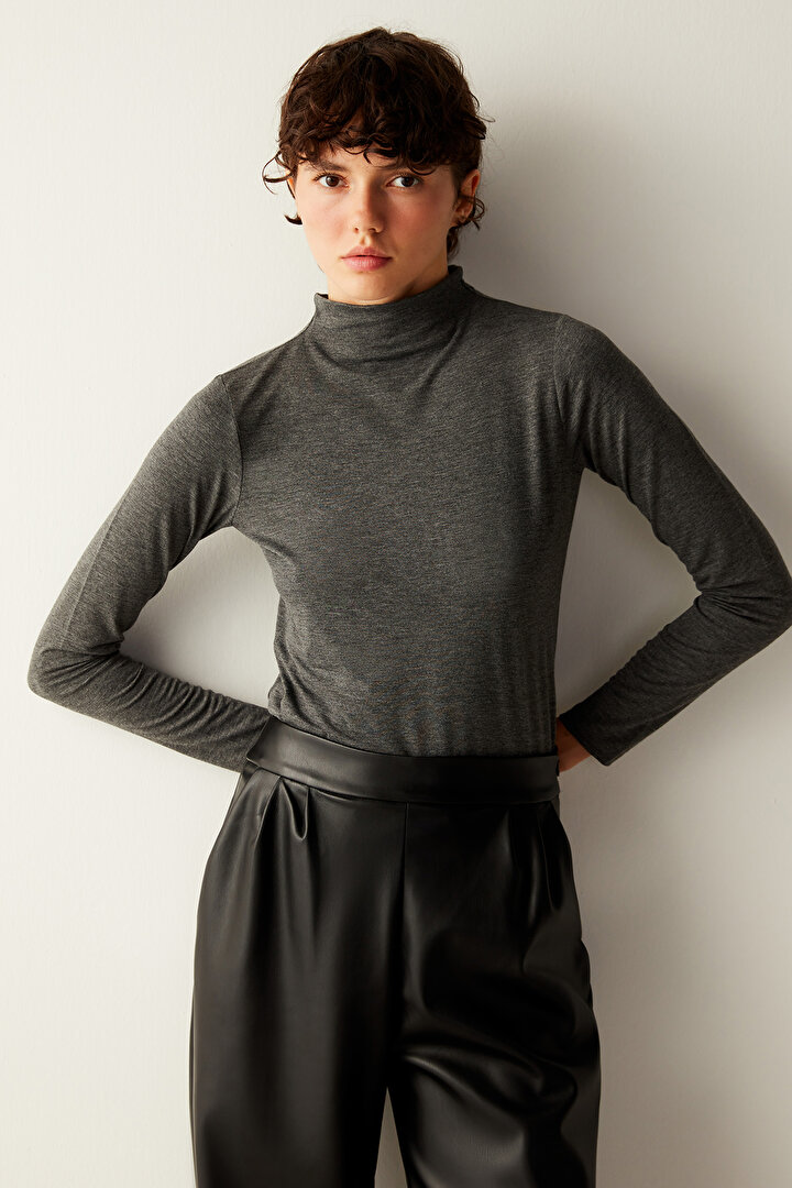 High Neck Soft Grey Top - 1