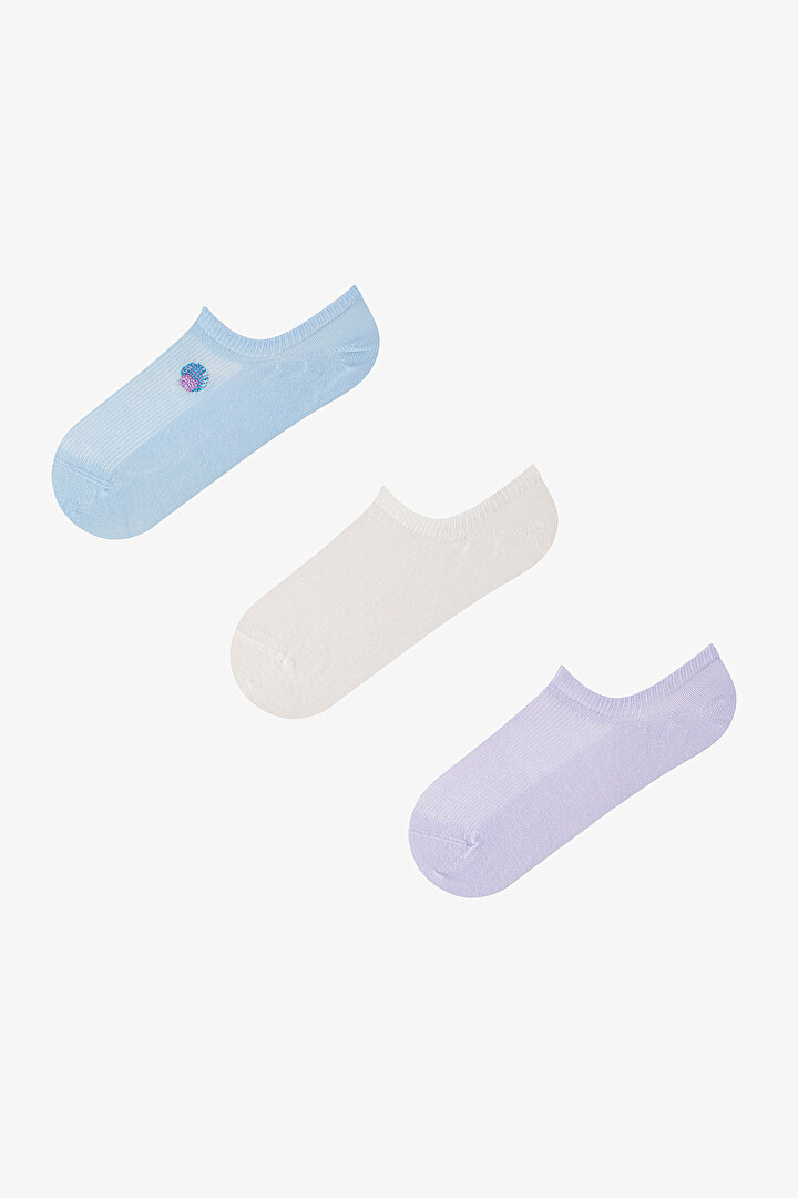 3 Pairs Seamless Toe Seashell Embroidered Sneaker Socks - 1