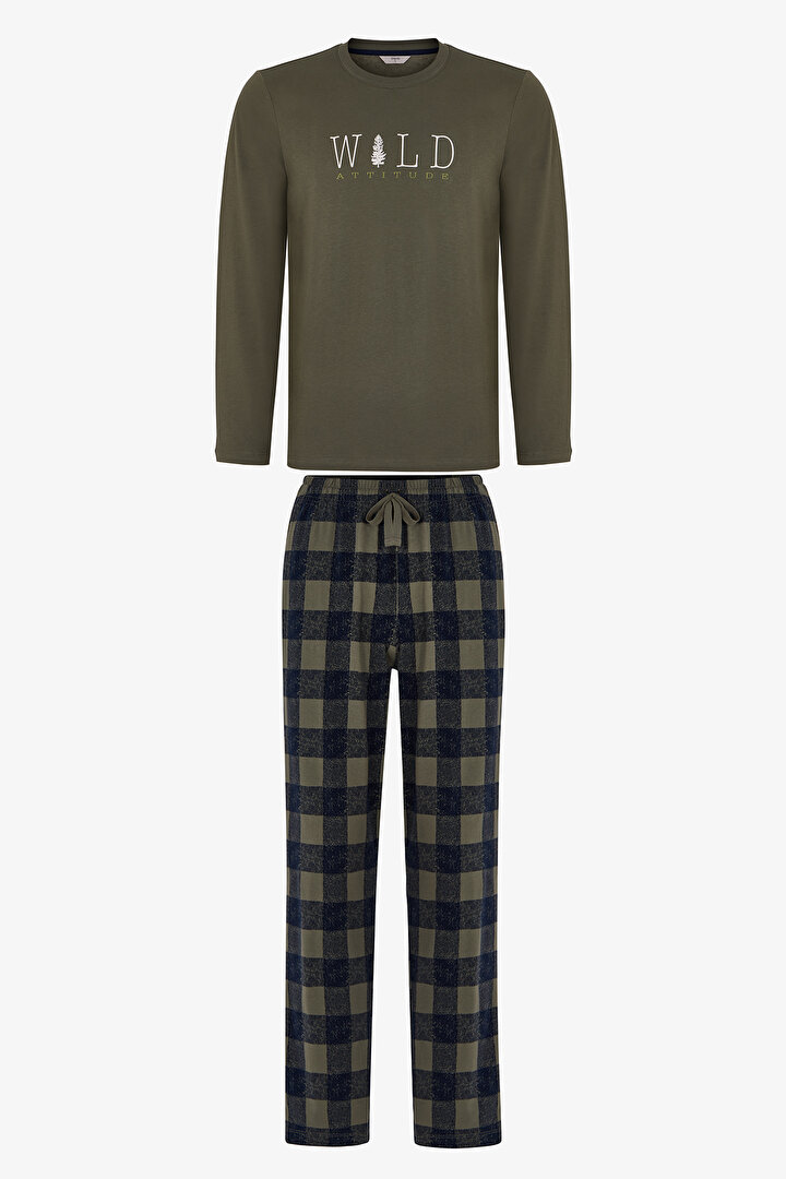 Erkek Wild Attitude Ekoseli Pantolon Uzun Kollu Pijama Takımı - 1