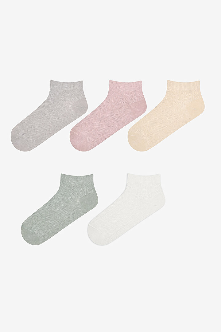 Stone Jacquard 5in1 Grey Multi Colour Liner Socks - 1