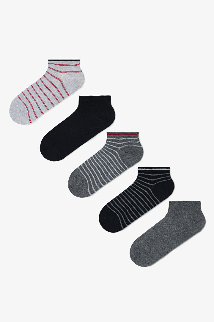 Erkek Grey Line Çizgili 5'li Patik Çorap - 1