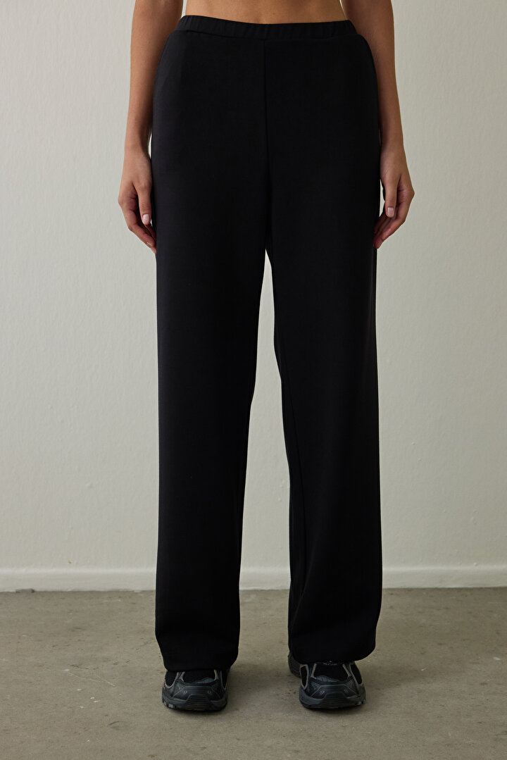 Siyah Silky Touch Yüksek Bel Geniş Paça Pantolon - 2