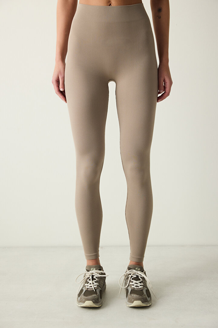 Seamless Ribbed Mink Color Legging - 2