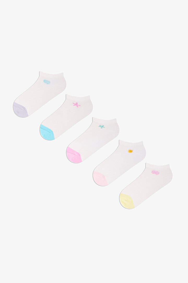 5 Çift Pamuklu Nakışlı Soket Çorap - 1