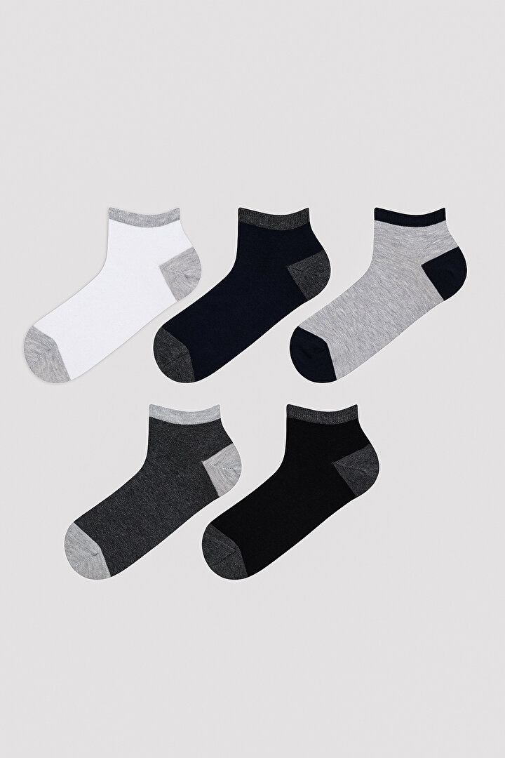 Erkek Basic Colour Block Çok Renkli  5li Patik Çorap - 1