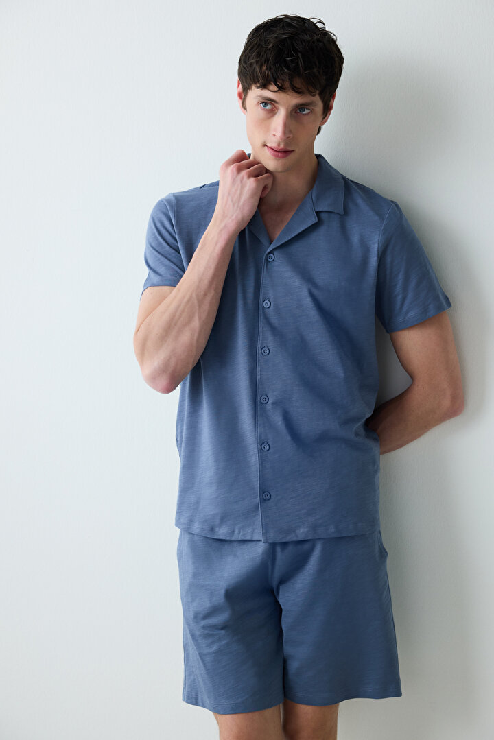 Basic Stone Gray Şortlu Pijama Takımı - 2