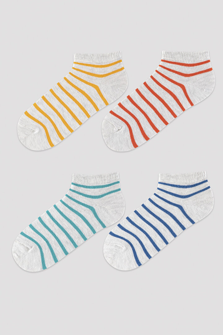 Erkek Çocuk Renkli Şerit Detaylı 4lü Patik Çorap - 1