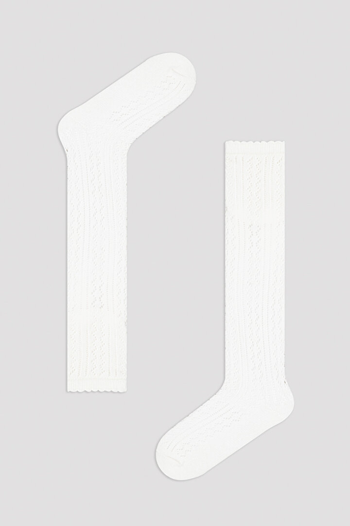 Beyaz Dizüstü Çorap - 1