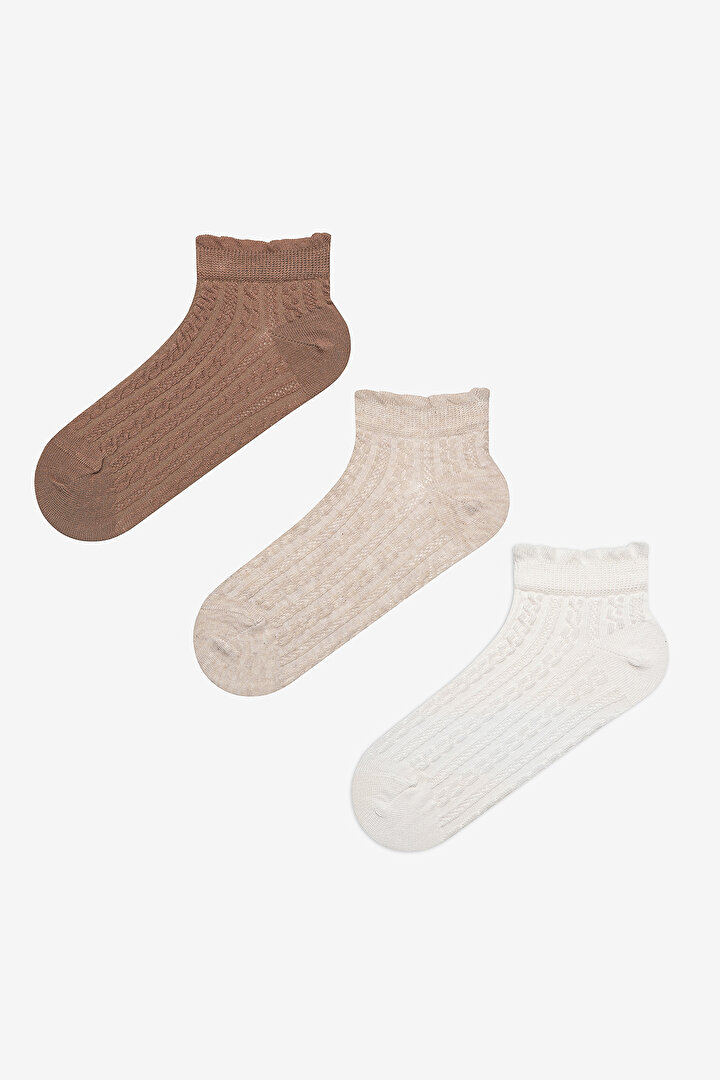 Jacquard Frill Brown Multi Colour Liner Socks - 1