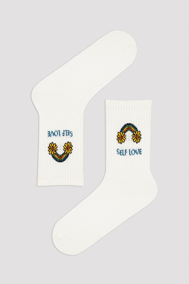 White Self Love Clup 2in1 Socket Socks - 2