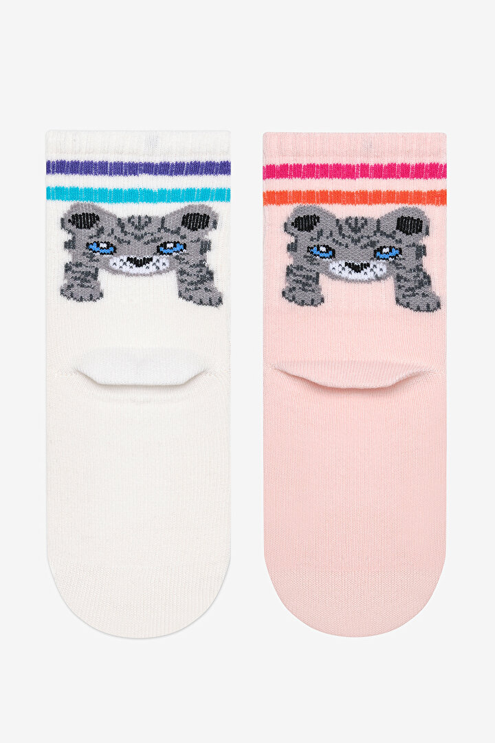 Girls Dog Lines Multi Colour 2in1 Tennis Socket Socks - 1