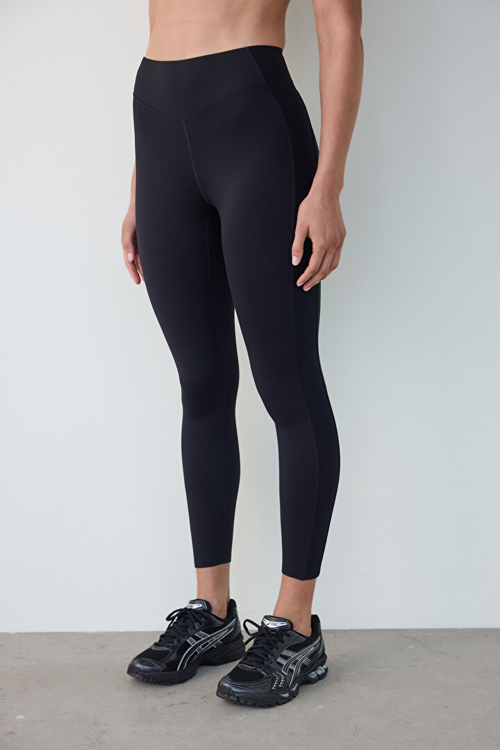 Black Light Support Ribbed Sides High Waist Leggings - 2