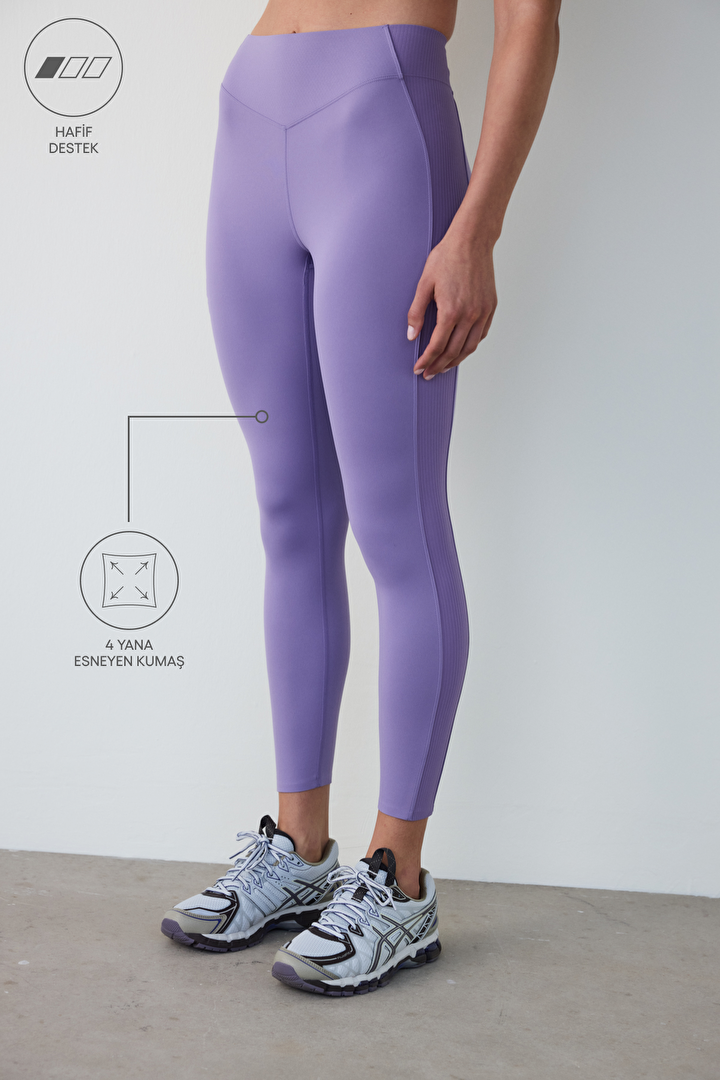 Lilac Light Support Ribbed Sides High Waist Leggings - 2