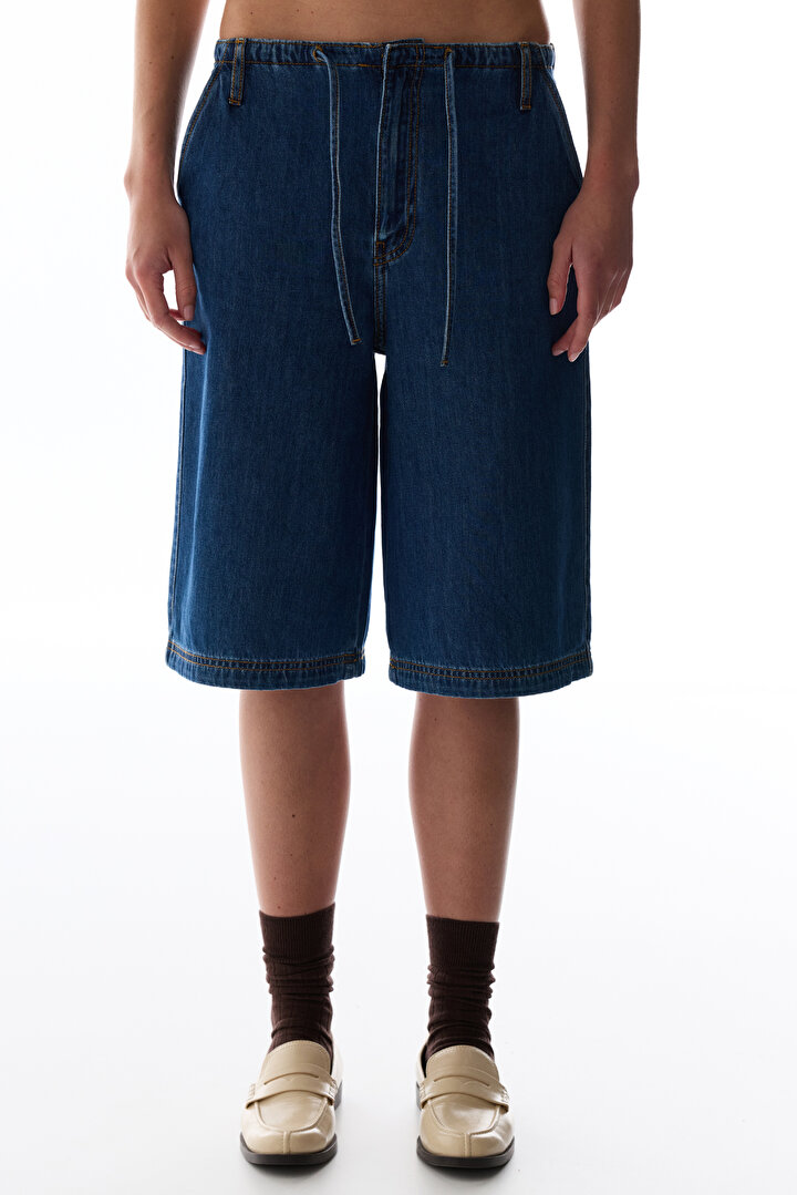 Koyu Mavi Denim Bermuda Şort - 2