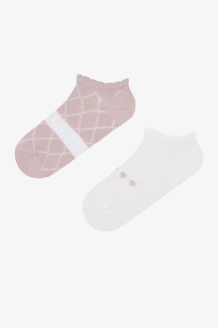 Diamond Heart  Pink White 2in1 Liner Socks - 1