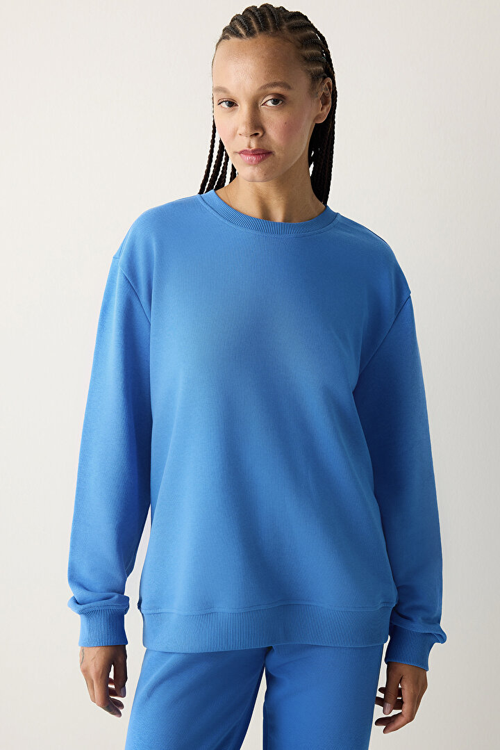 Mavi Bisiklet Yaka Sweatshirt - 1