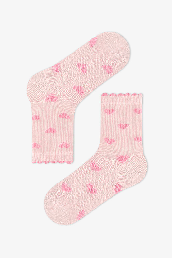 Kız Çocuk Pembe Funny Çiçekli Pamuklu 4 Çift Soket Çorap - 2