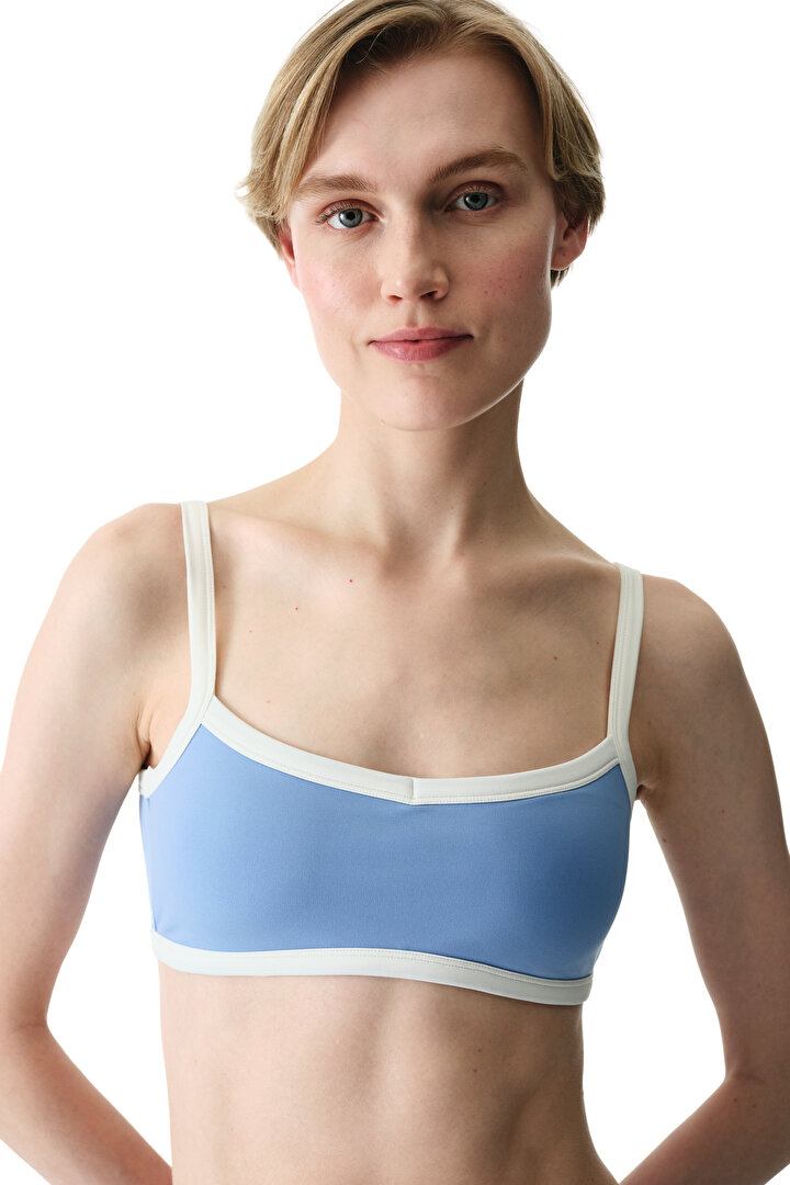 Mavi Kontrast Biyeli Çıkarılabilir Pedli Spor Sütyeni - 1