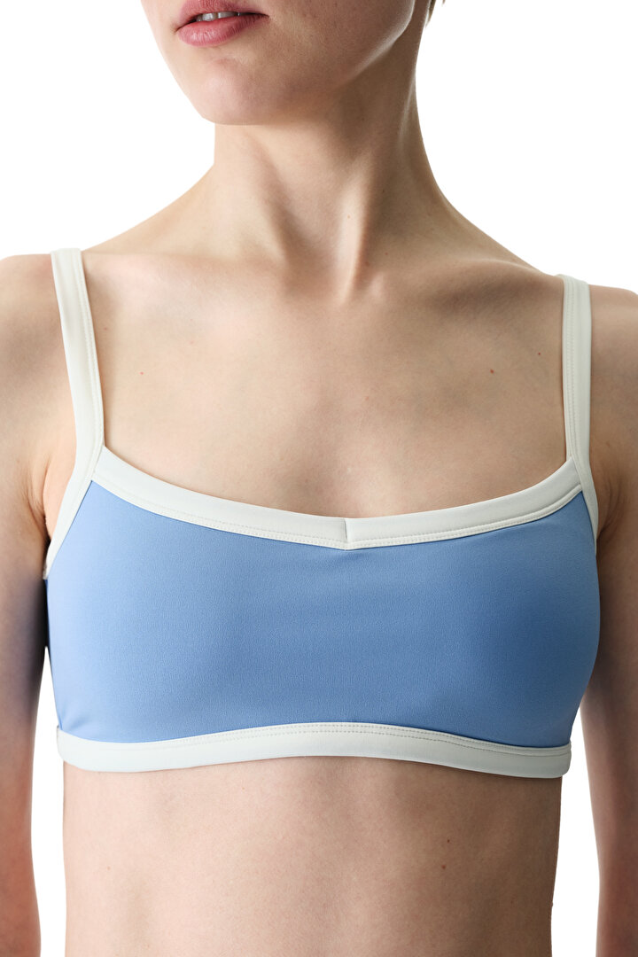 Mavi Kontrast Biyeli Çıkarılabilir Pedli Spor Sütyeni - 2